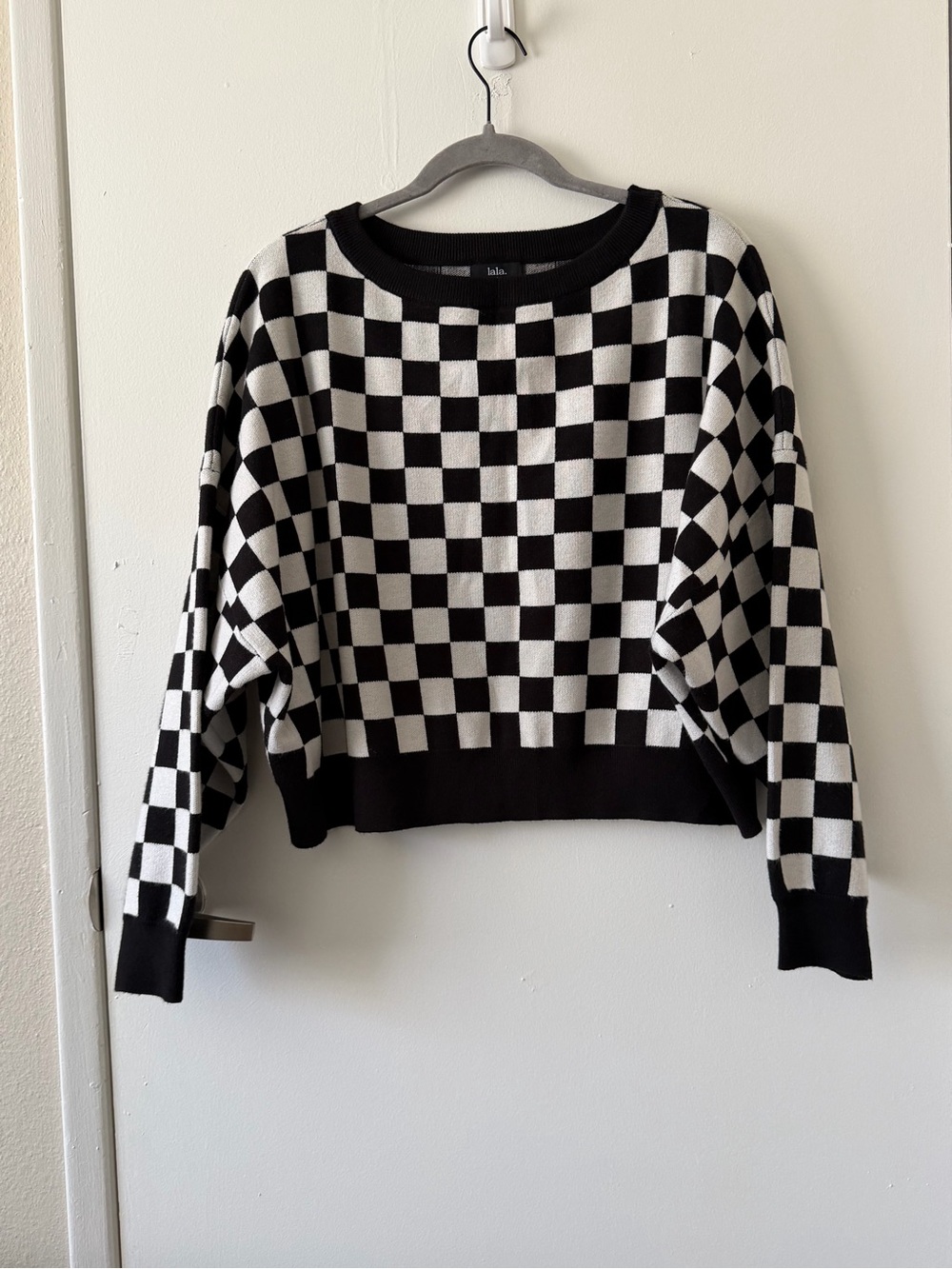 Dressed in LALA Cropped Heavy Knit Checkerboard Sweater - L/XL